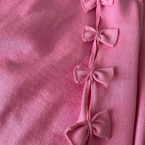MAGASCHONI Womens Sz S Pink Sweater Cut Out Bows on Sleeves Vee Neck - Picture 6 of 6